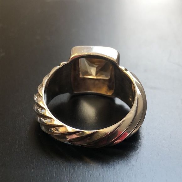 Vintage Sterling Silver Cushion Cut Faceted Citrine Ring - Picture 12 of 13